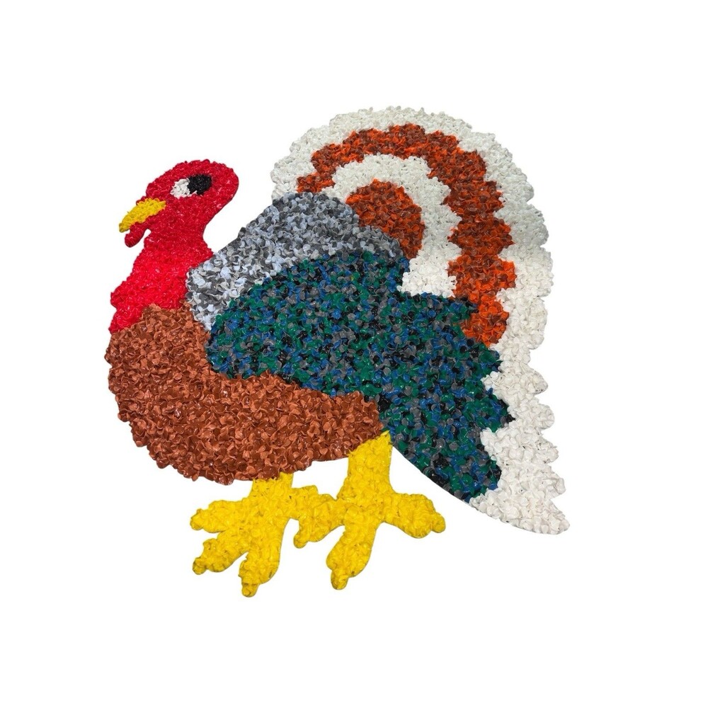 Vintage Melted Plastic Popcorn Colorful Turkey Wall Hanging Thanksgiving Decor